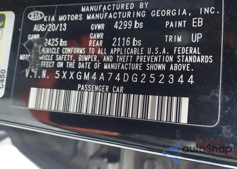 2013 Kia Optima Lx z USA, uszkodzony, nr VIN 5XXGM4A74DG252344